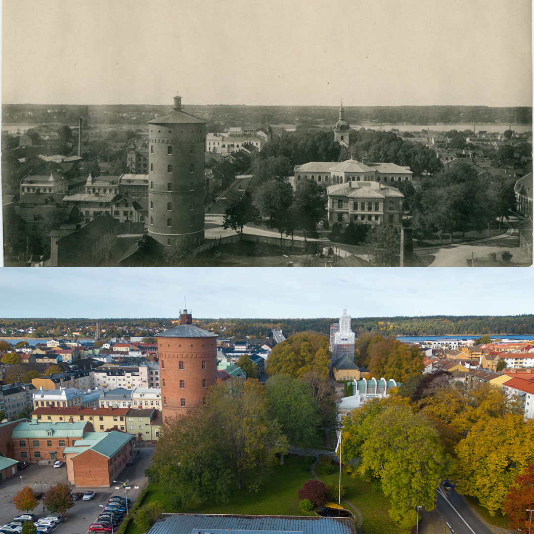 En svartvit och en färgbild.