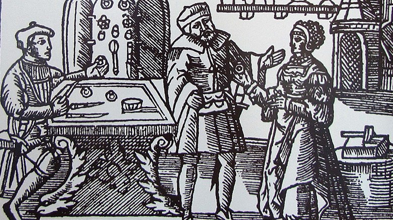 Guldsmedja från 1500-talet. Ur Olaus Magnus historia om de Nordiska folken 1555.