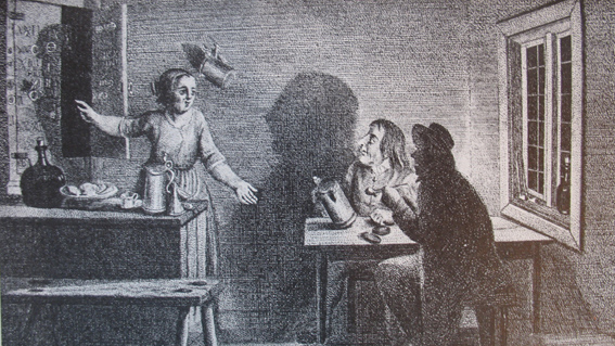 Krogmiljö med kvinna och två män