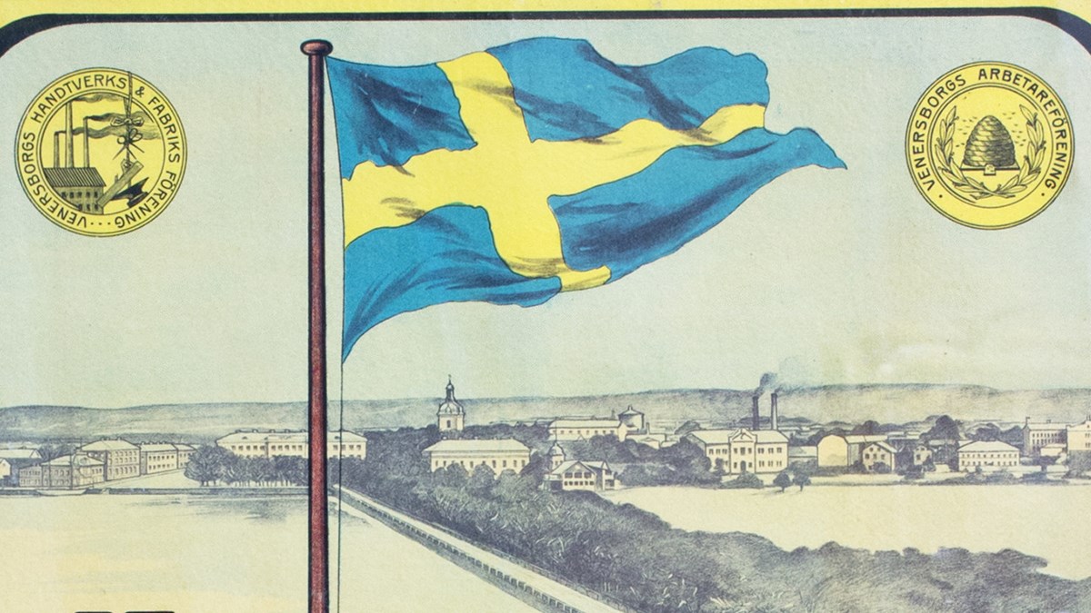 Detalj ur affischen från Slöjd- och hantverksutställningen i Vänersborg år 1906.