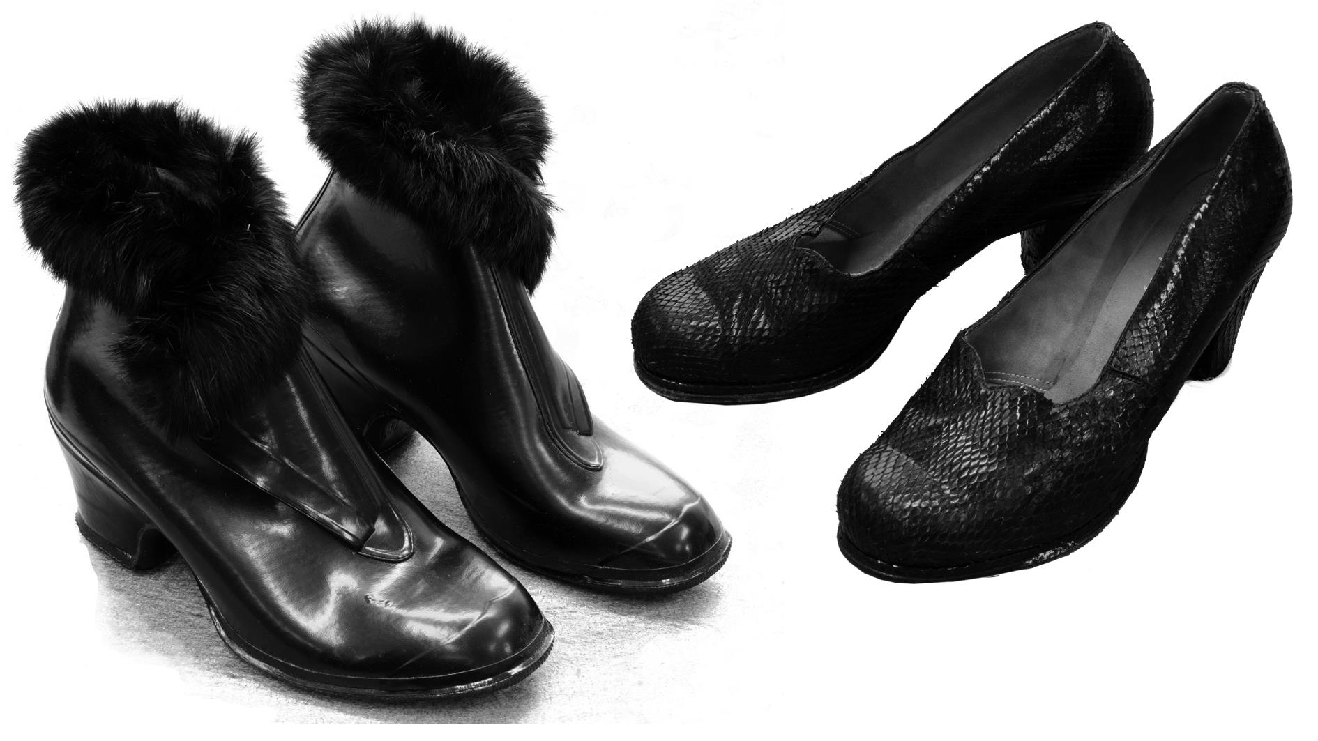 Ett par galoscher och ett par skor.