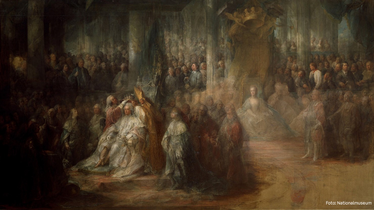 Gustav III:s kröning. Ofullbordad. Konstnär: Carl Gustaf Pilo (1711-1793)