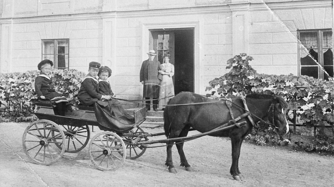 På trappan till Onsjö fideikommiss. Baron Volrat Haij med familj 1914/15